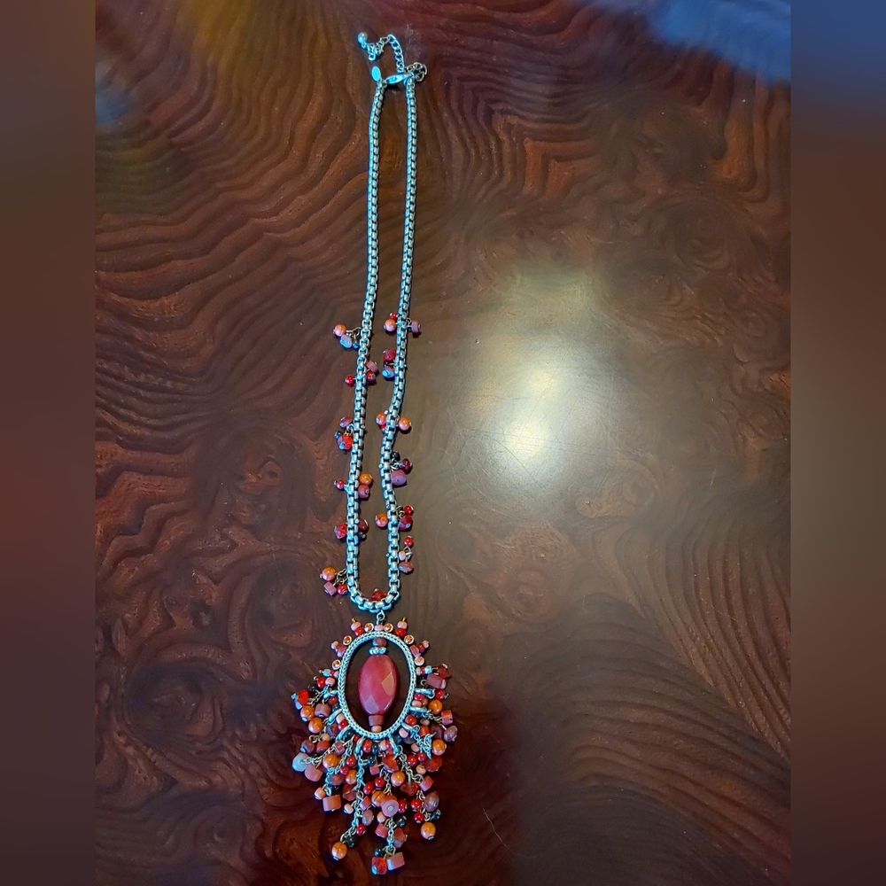 Chico's Red and Silver Statement Necklace